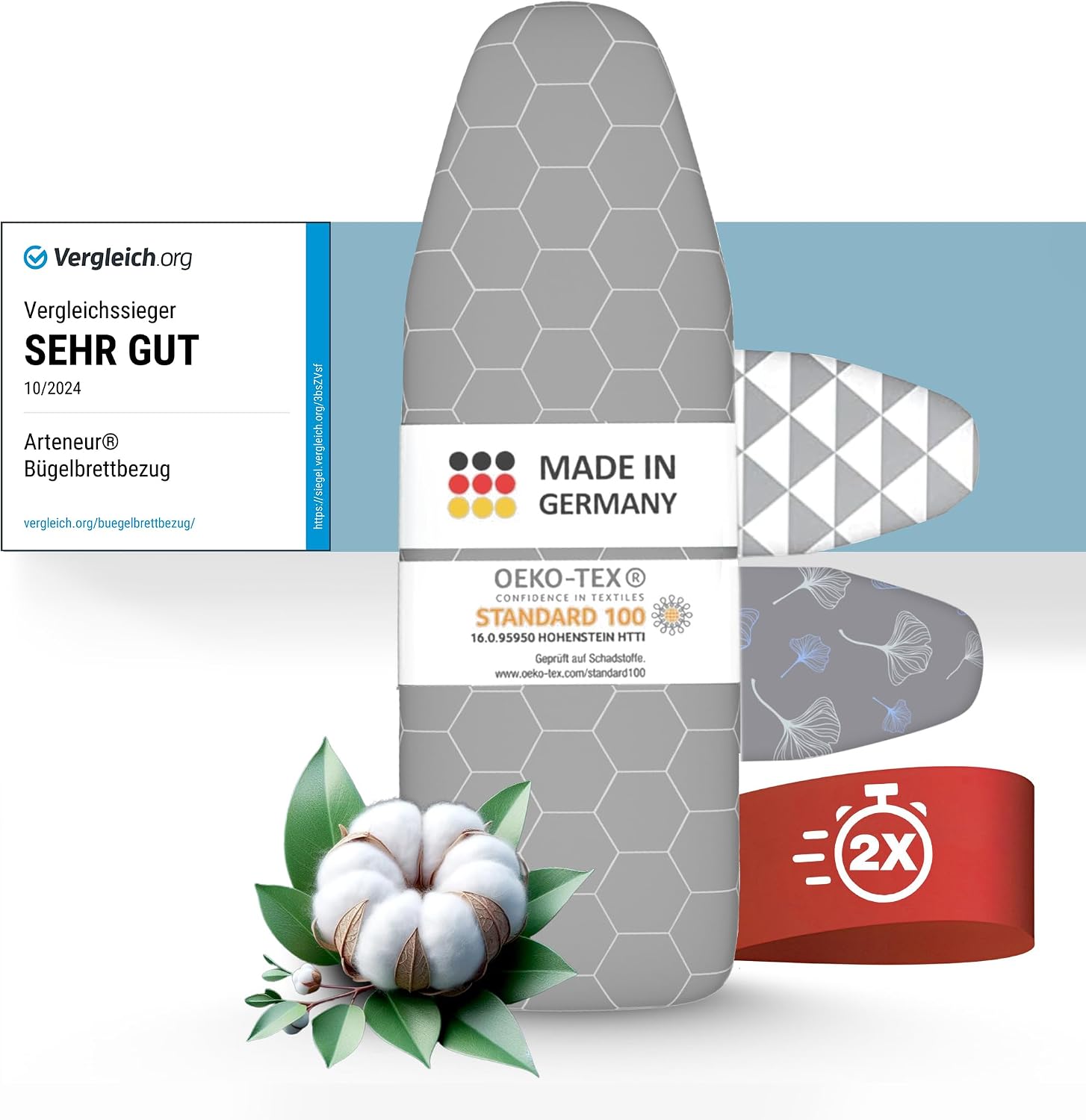Productfoto: arteneur Hexagon – Strijkplankhoes met elastiek